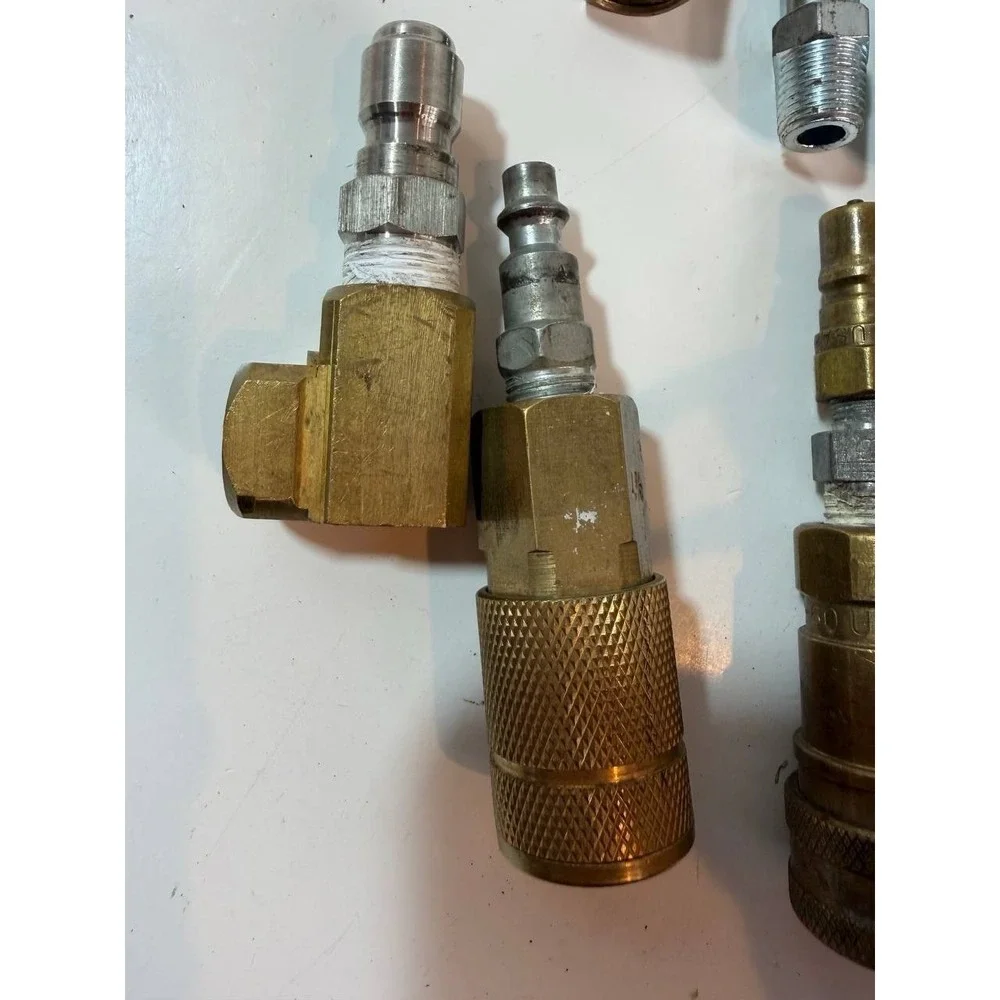 Vintage Brass Pneumatic Air Hose Fittings & Quick Disconnect Coupler Lot Of 10